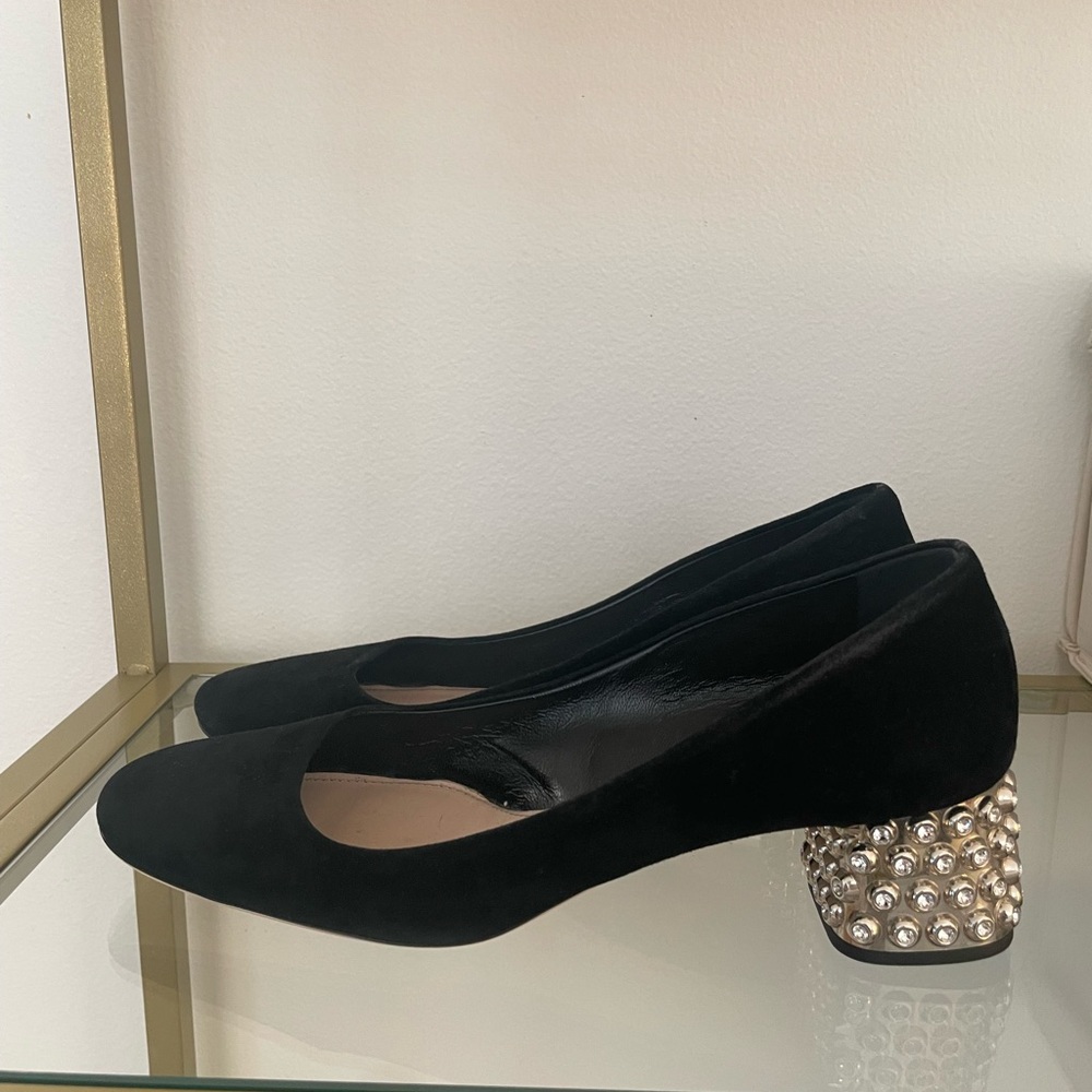 MIU MIU Womens Black Suede Crystal Block Heel Pumps 40/9-9.5- Very Very Nice - Picture 2 of 8